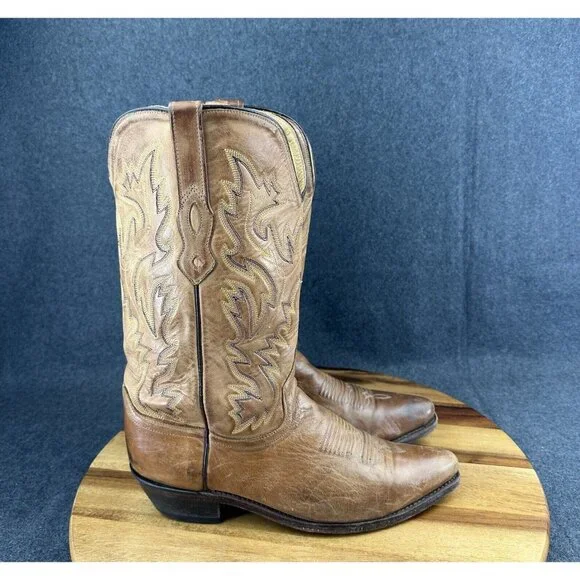 OLD WEST Mens Snip Toe Western Brown Leather Cowboy Boots Sty MF1529 Size 9.5D - Picture 1 of 9